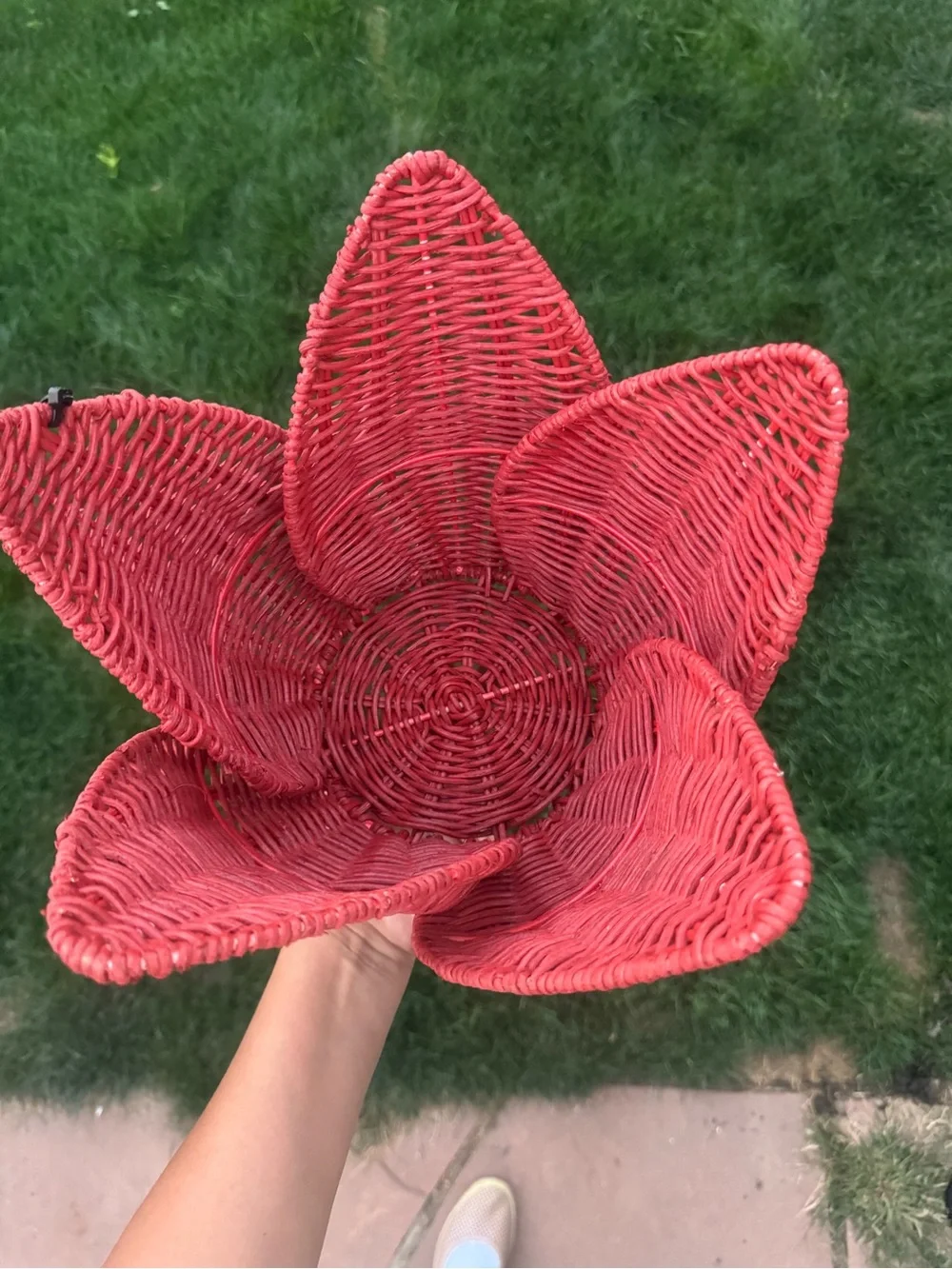 Handwoven Lotus-Style Decorative Basket in Red